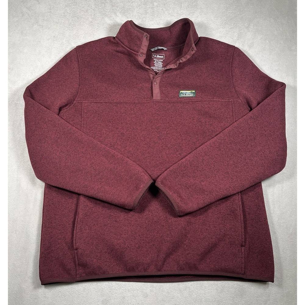 LL Bean Burgundy Red 1/4 Snap Katahdin Fleece Pullover Men XL-Tall Pockets-EUC - Picture 2 of 9
